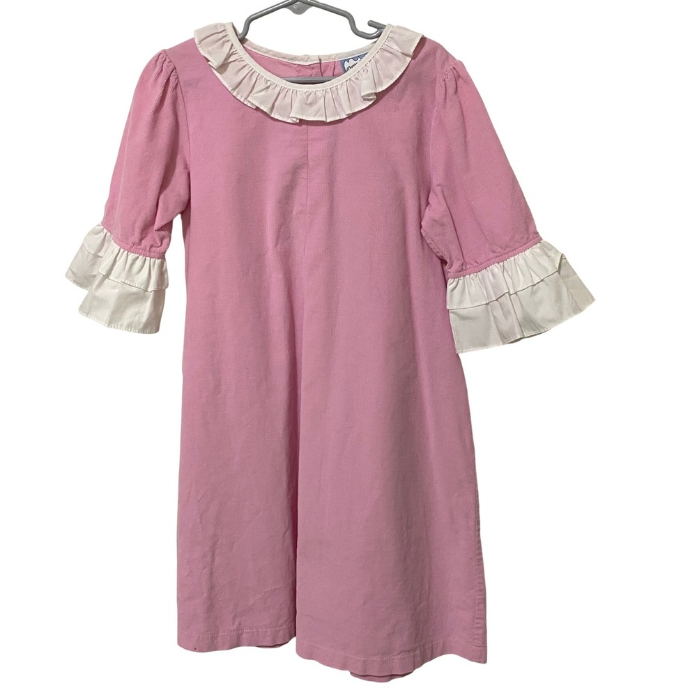 Three Sisters Girls Dress Size 7 Pink Tiered Bell‎ Sleeve Ruffle Collar Spring